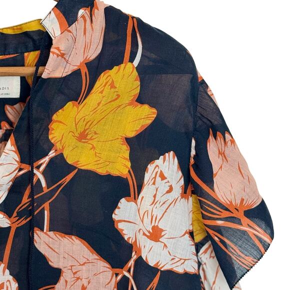 Trovata Birds of Paradis Floral Blouse Womens S Blakc Tassel Boho Lightweight - Picture 6 of 16